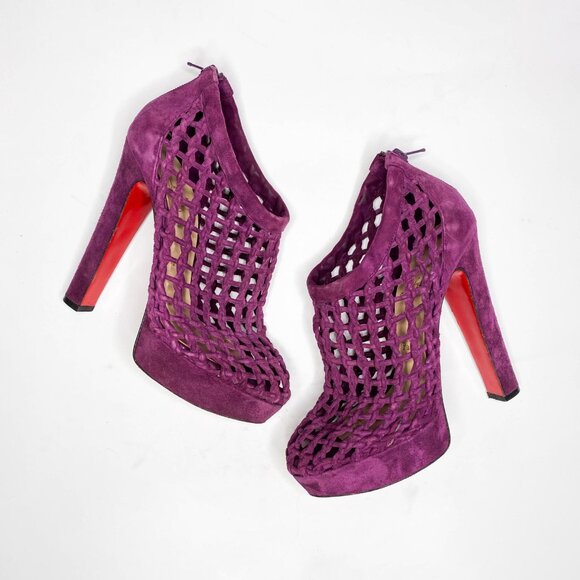 Louboutin Coussin Purple Suede Caged Booties